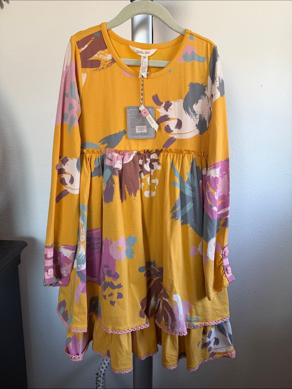 Matilda Jane Mustard Floral Brushstroke Long-Sleeve Dress